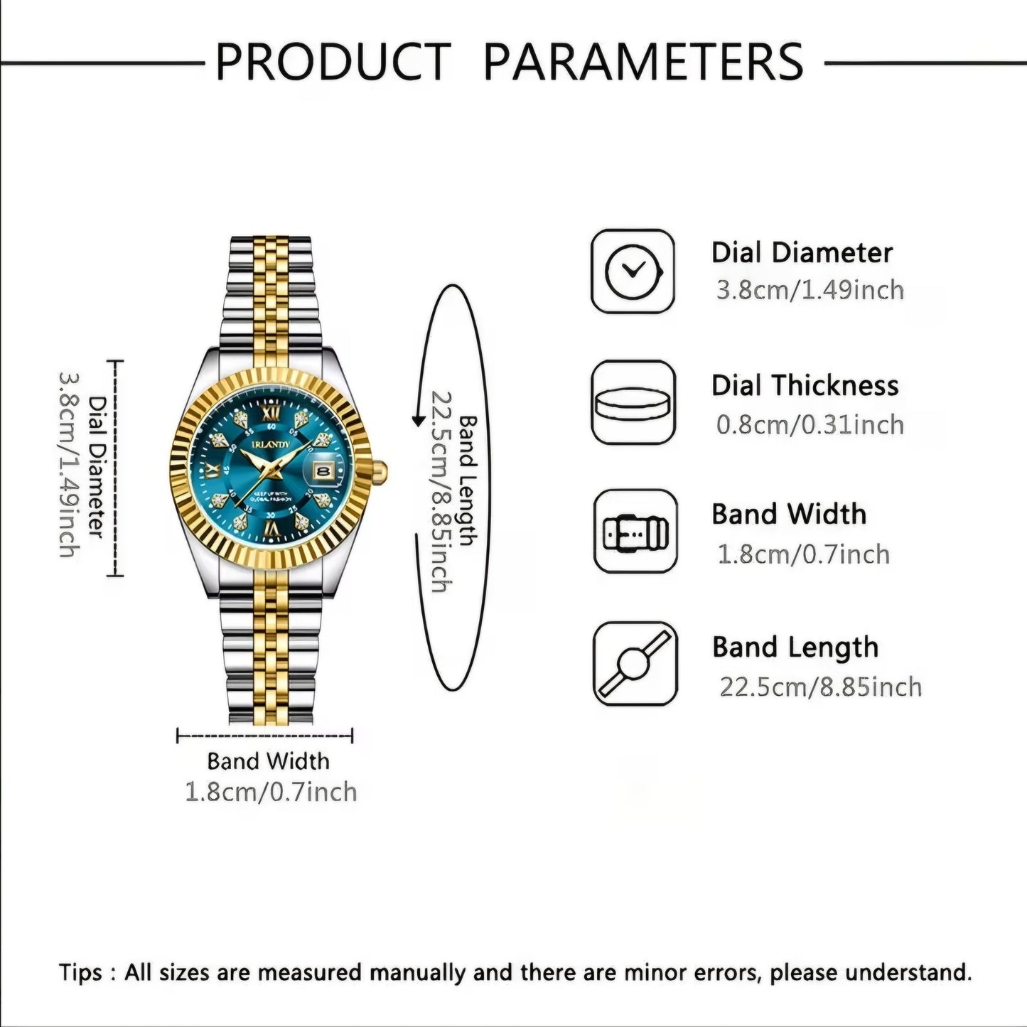 IRLANDY LUXURY DIAMOND CALANDER FACE WATCH B+F 8