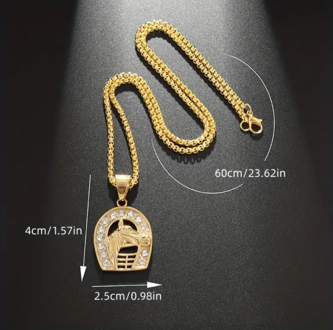 GOLDEN HORSE SHOE NECKLACE BLING8UK