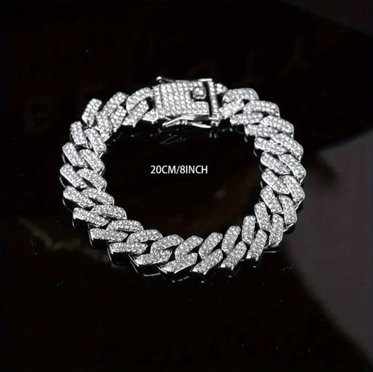 ICED OUT SILVER ROLLER STYLE BRACELET BLING8UK