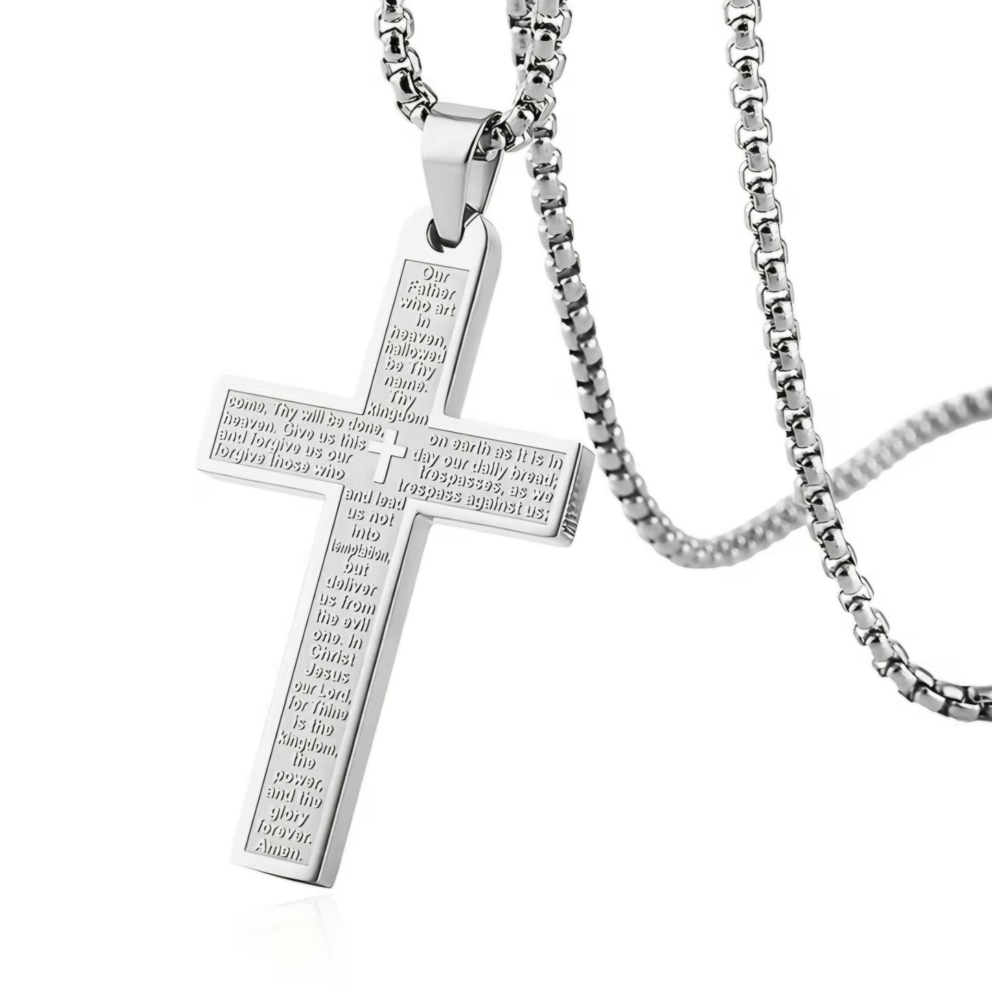 SILVER CROSS BIBLE VERSE PRAYER NECKLACE B+F 8
