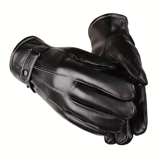 VELVET-LINED PU LEATHER GLOVES BLING8UK