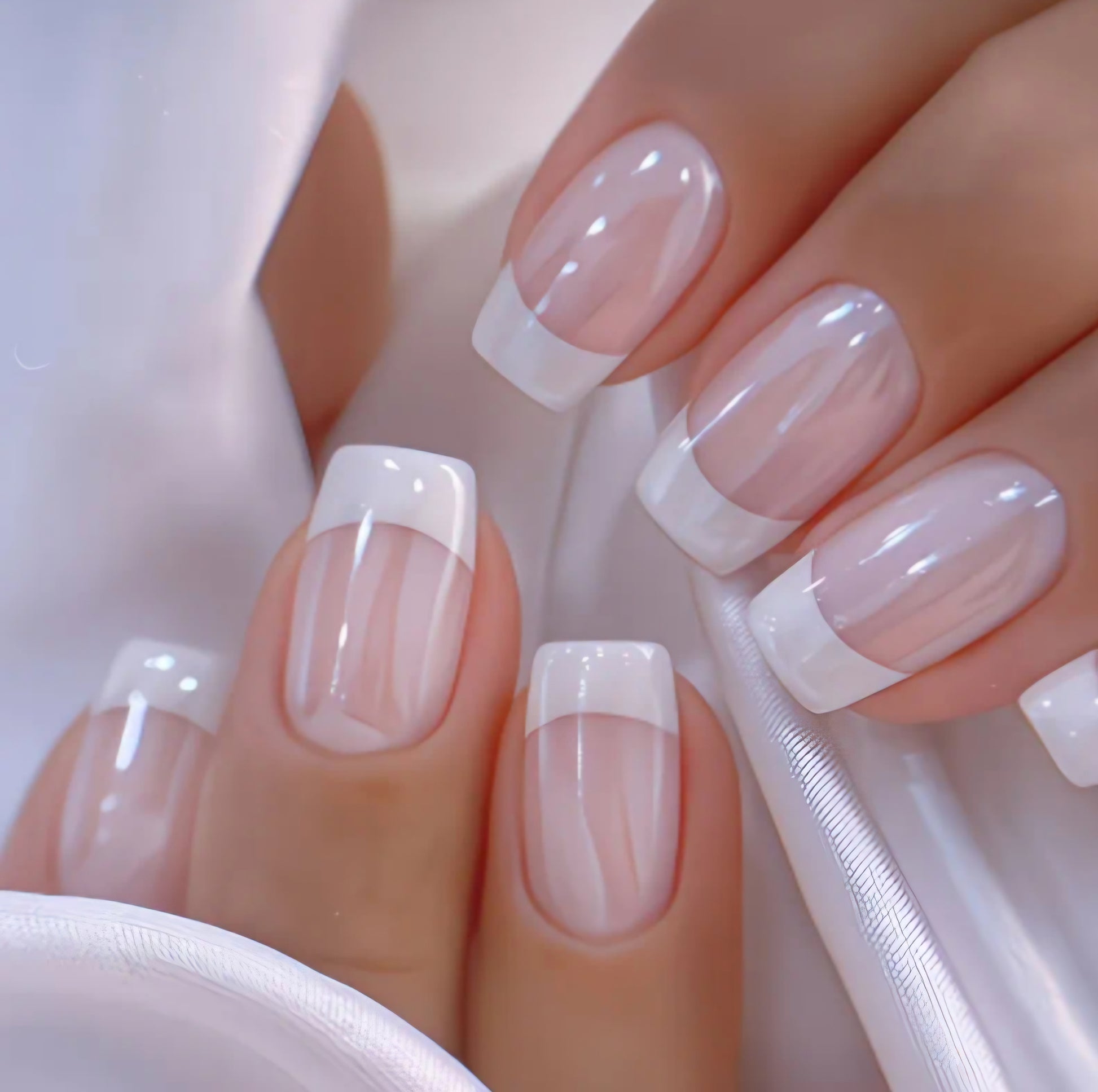 NUDE WITH WHITE TIP NAILS 24PCS B+F 8