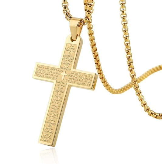 GOLD CROSS BIBLE VERSE PRAYER NECKLACE B+F 8