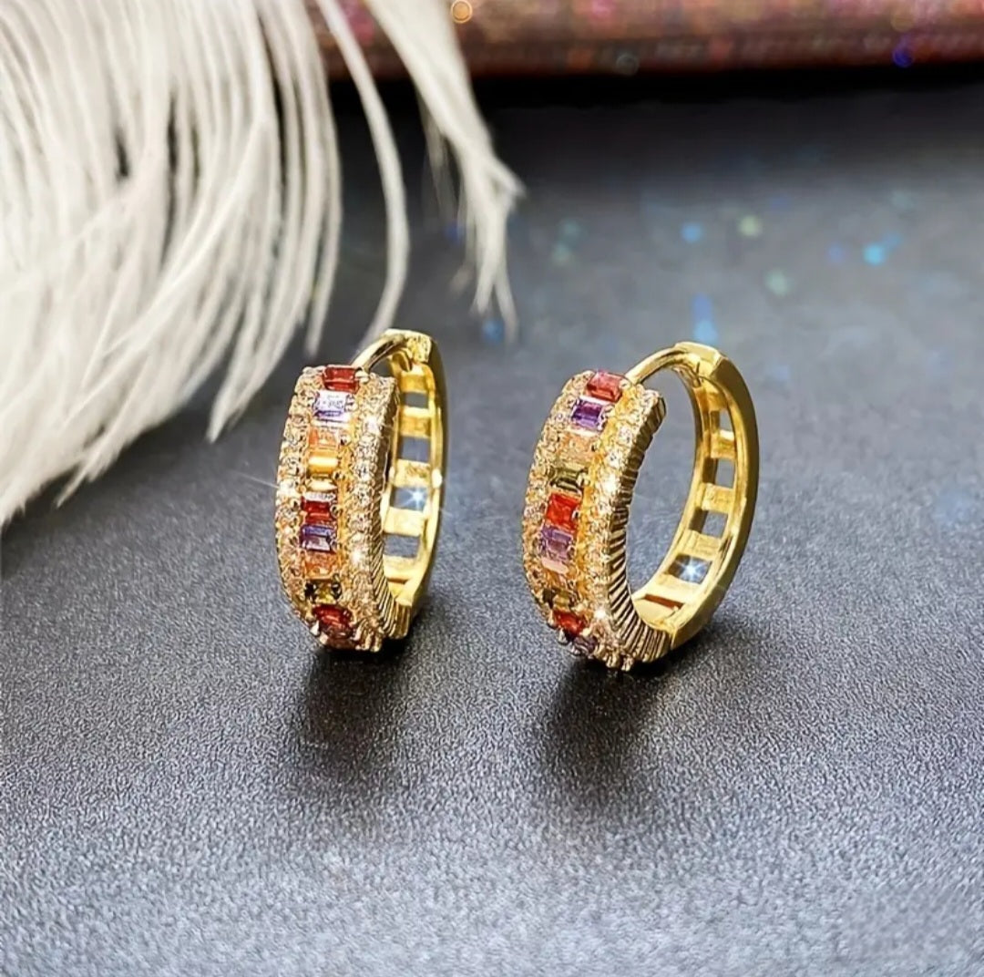 COLOURFUL CUBIC ZIRCONIA HOOP EARRINGS BLING8UK