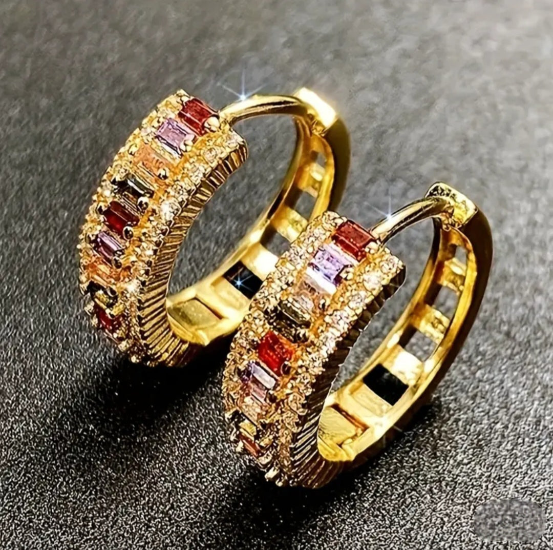 COLOURFUL CUBIC ZIRCONIA HOOP EARRINGS BLING8UK