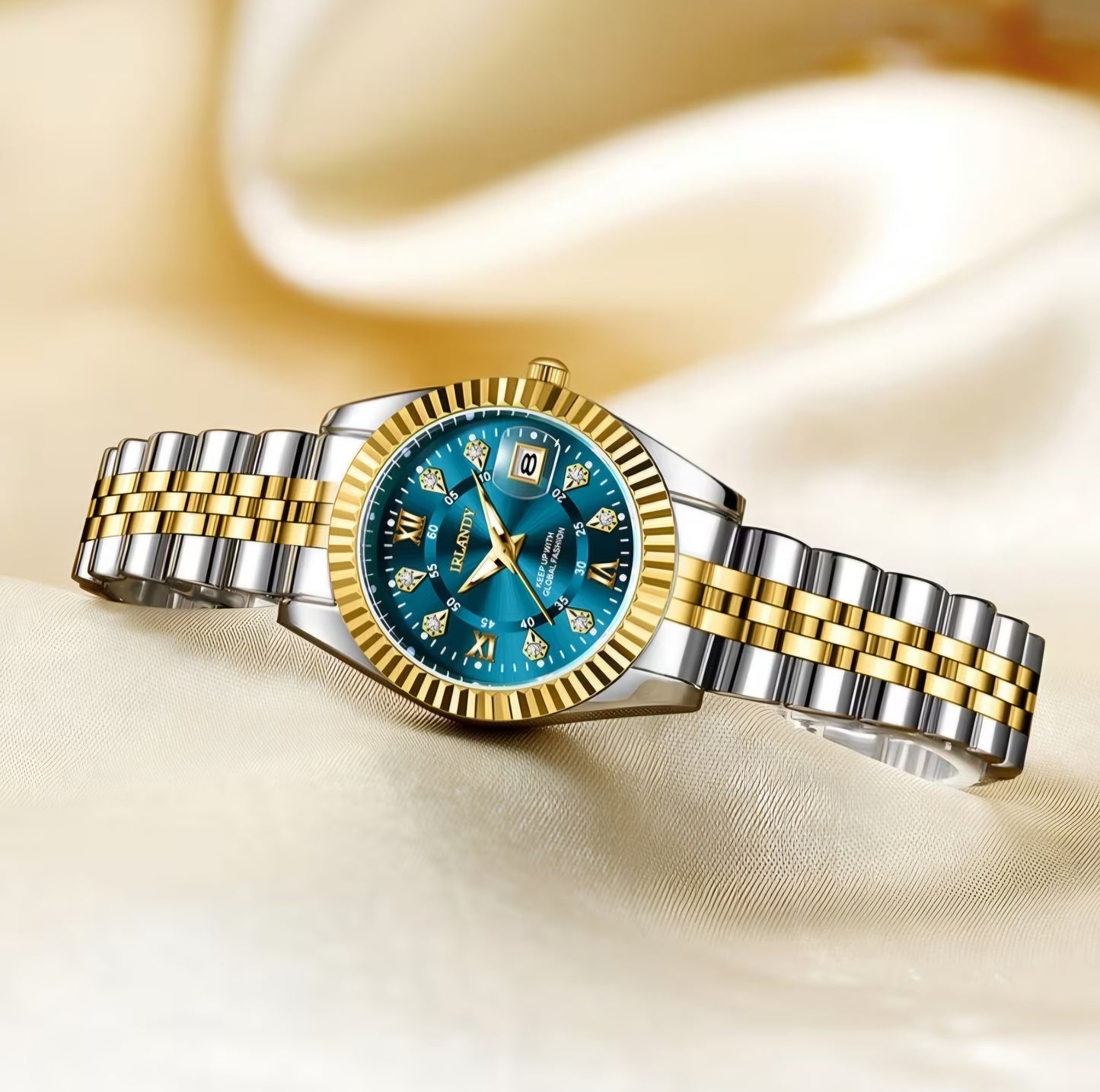IRLANDY LUXURY DIAMOND CALANDER FACE WATCH B+F 8