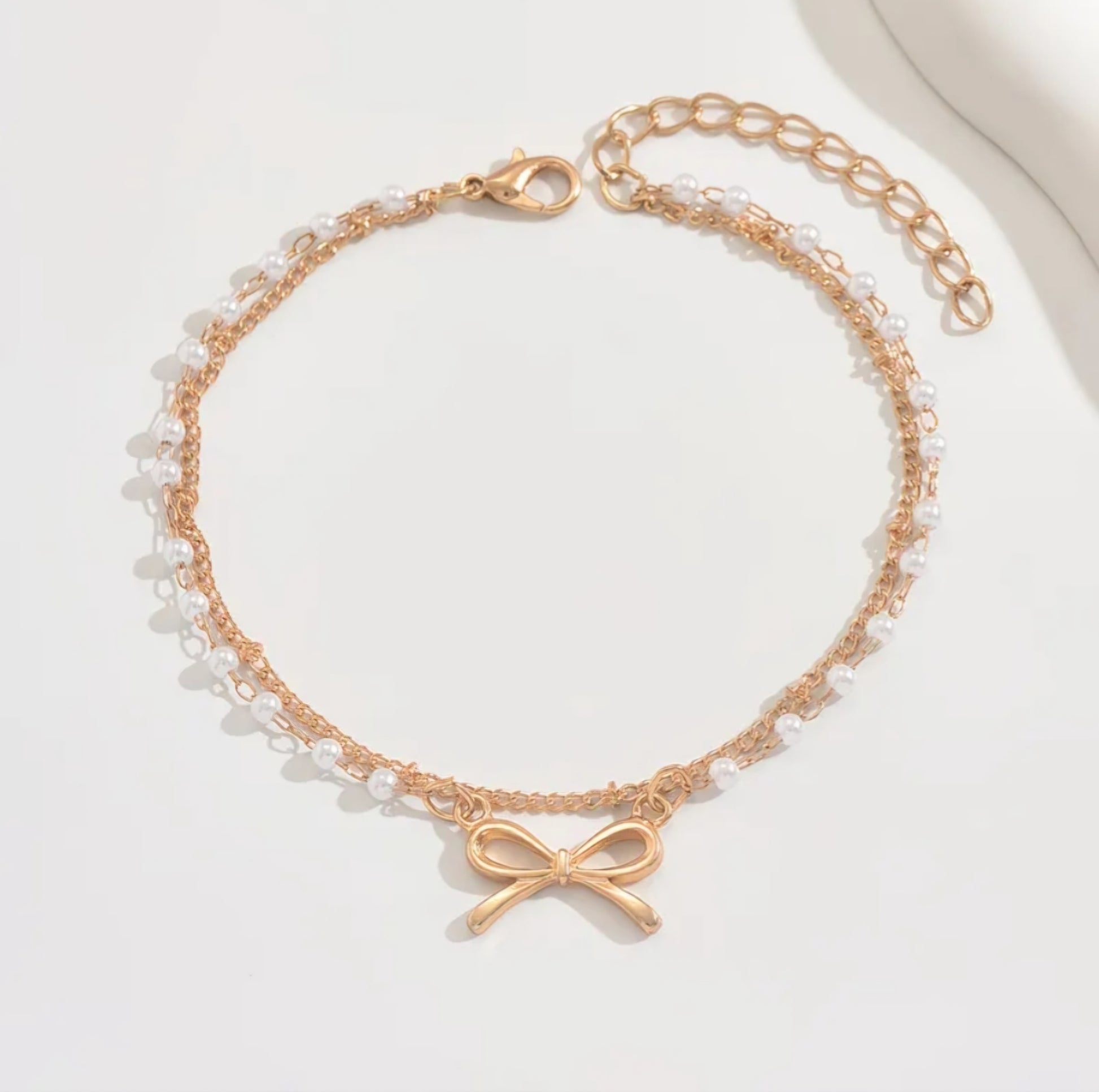 BOW PEARL ANKLET B+F 8