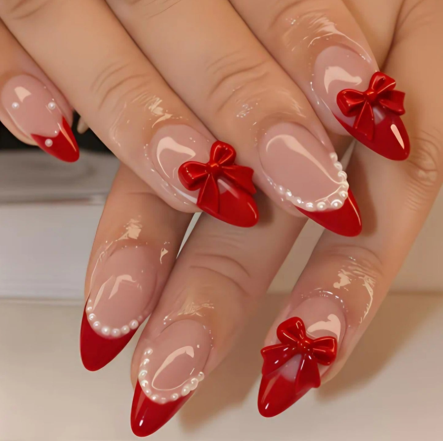 3D RED BOWKNOT NAILS B+F 8
