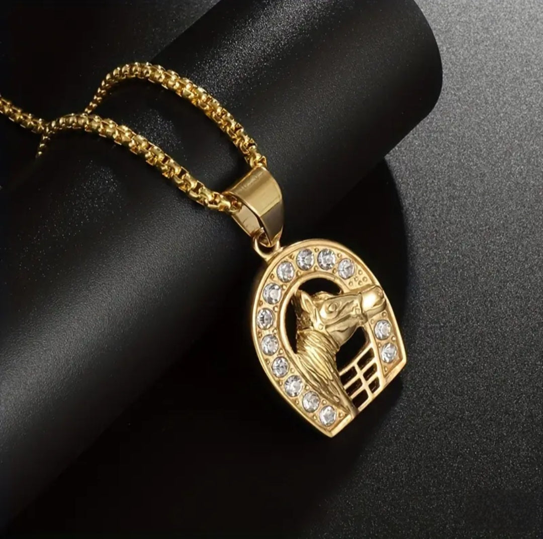GOLDEN HORSE SHOE NECKLACE BLING8UK