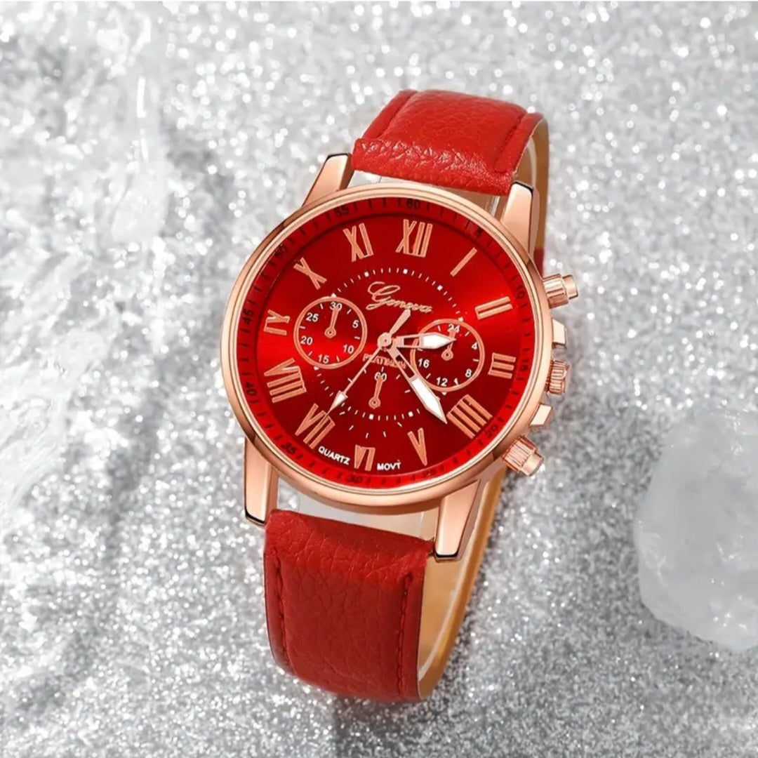 RED & ROSE GOLD WATCH BLING8UK