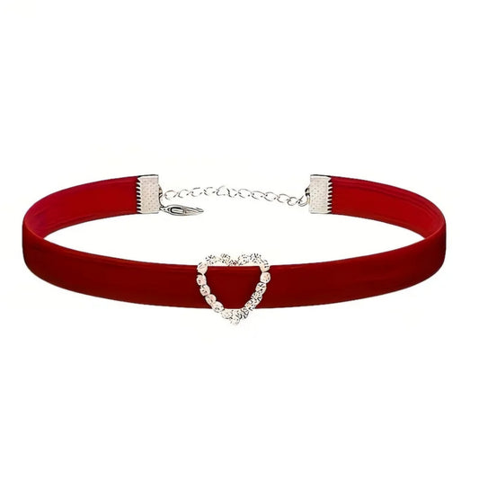 RED LOVE HEART VELVET CHOKER B+F 8