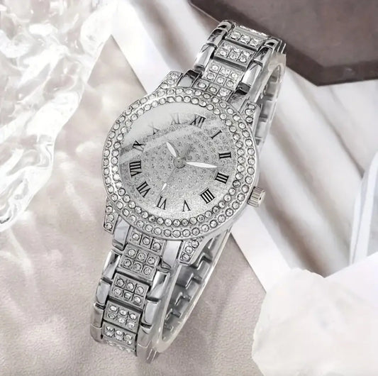 CRYSTAL QUARTZ ROMAN NUMERALS WATCH BLING8UK