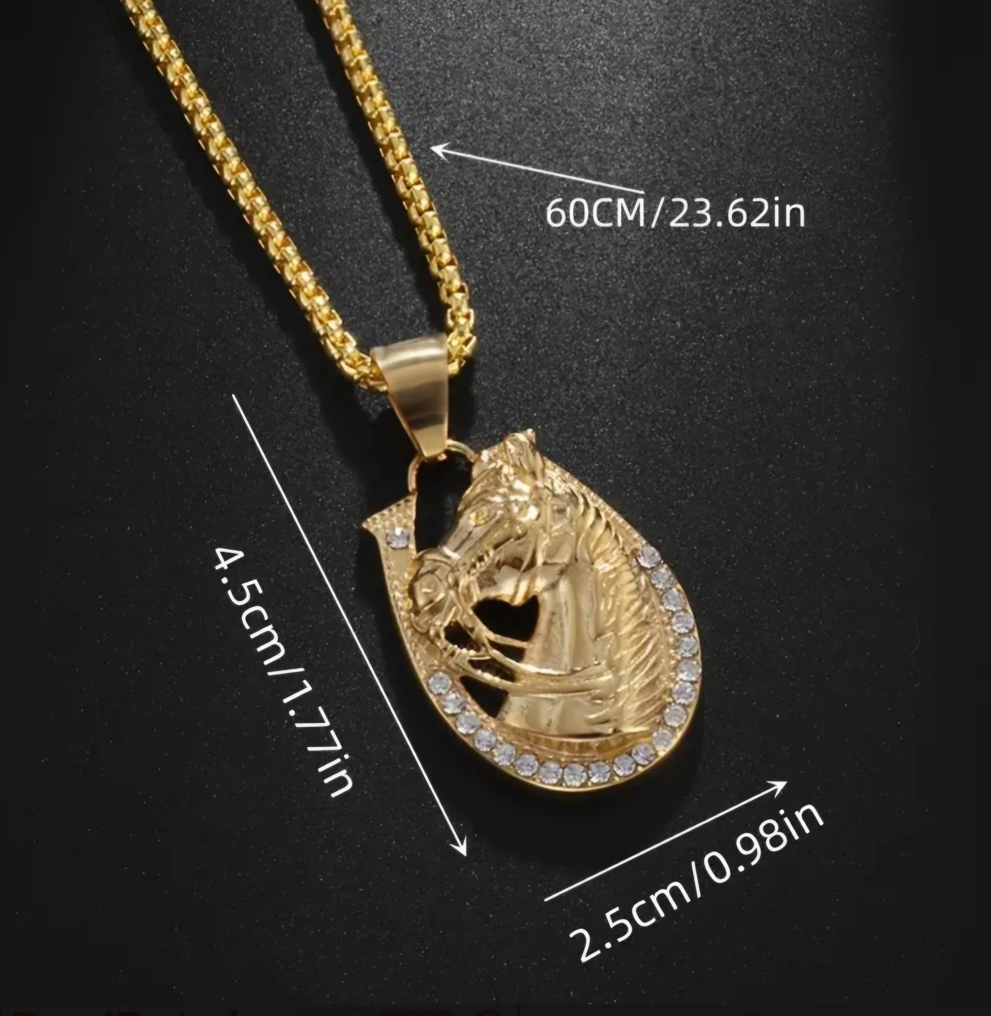 GOLDEN HORSE HEAD NECKLACE BLING8UK