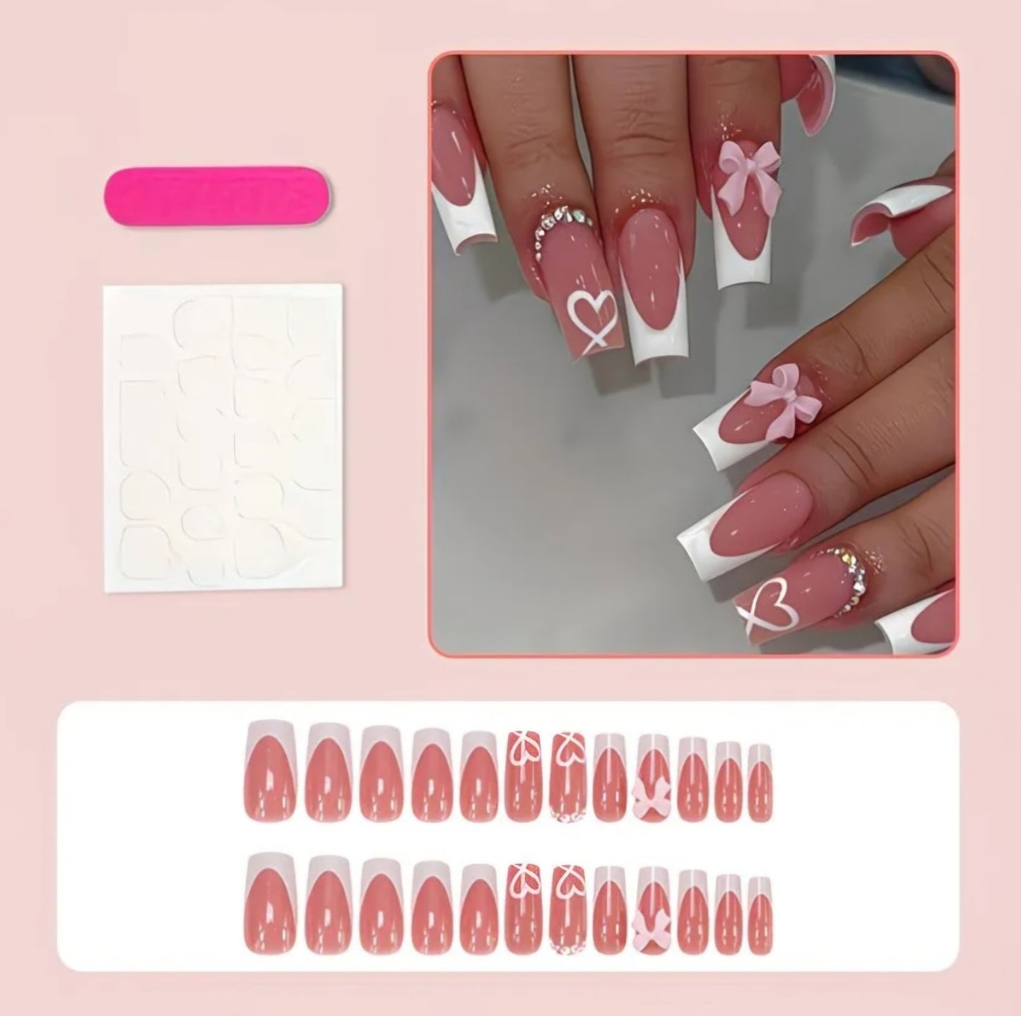 LOVE HEART PINK BOW NAILS B+F 8