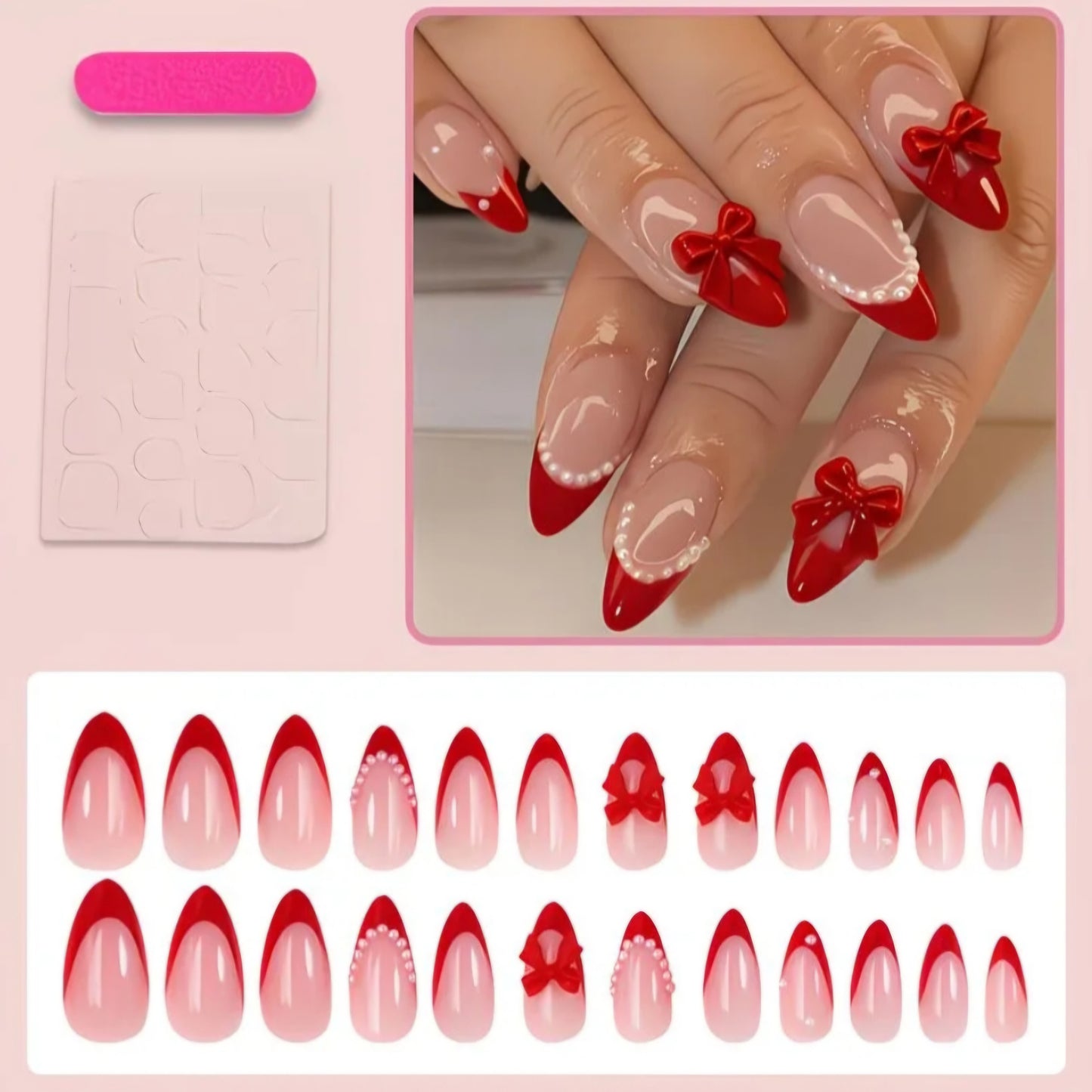 3D RED BOWKNOT NAILS B+F 8