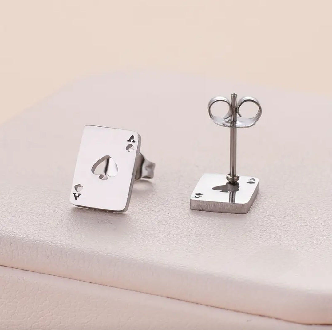 ACE SILVER STUD EARRINGS BLING8UK