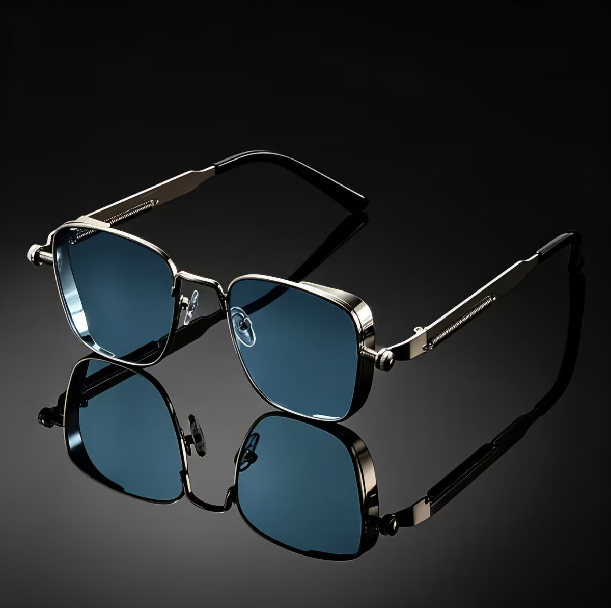 SILVER VINTAGE STYLE BLUE LENS SUNGLASSES B+F 8