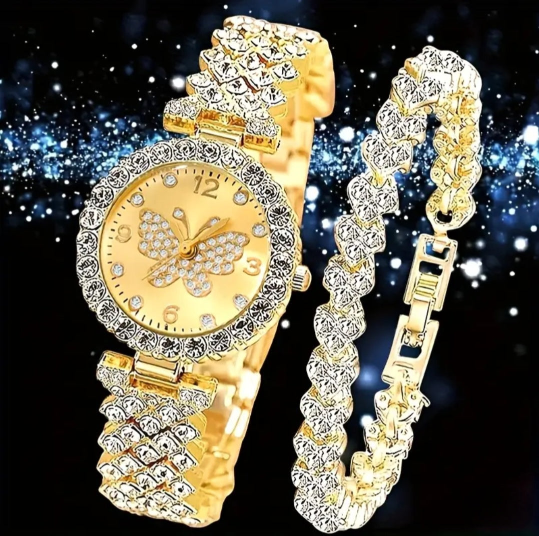 BUTTERFLY WATCH & BRACELET SET BLING8UK