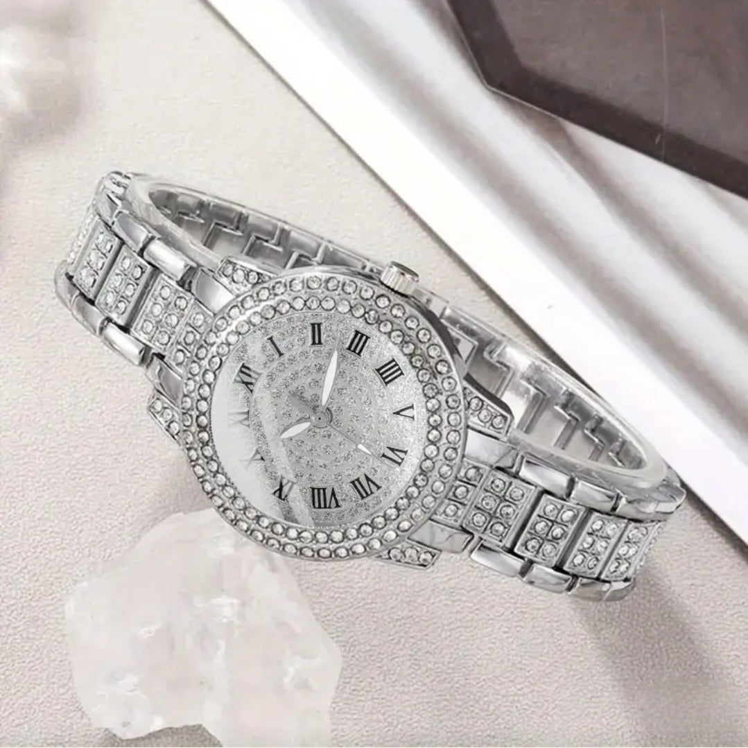 CRYSTAL QUARTZ ROMAN NUMERALS WATCH BLING8UK