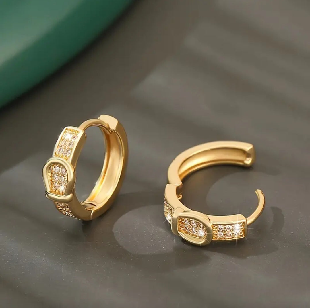GOLDEN BELT BUCKLE EARRINGS BLING8UK