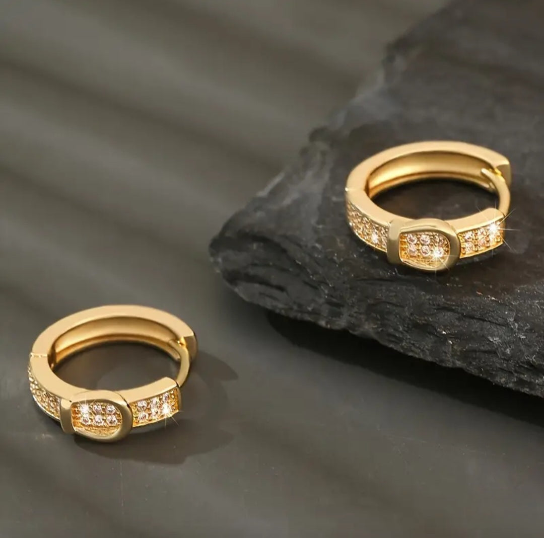 GOLDEN BELT BUCKLE EARRINGS BLING8UK