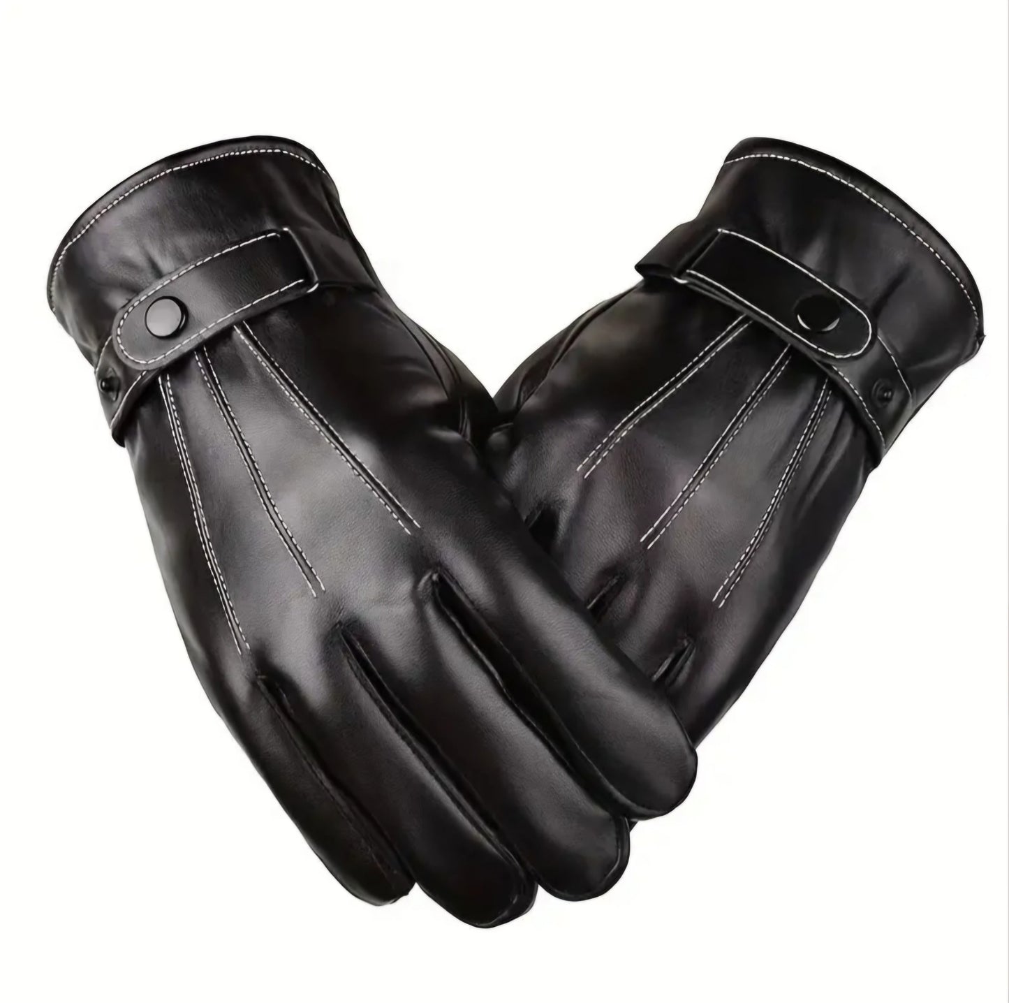 VELVET-LINED PU LEATHER GLOVES BLING8UK