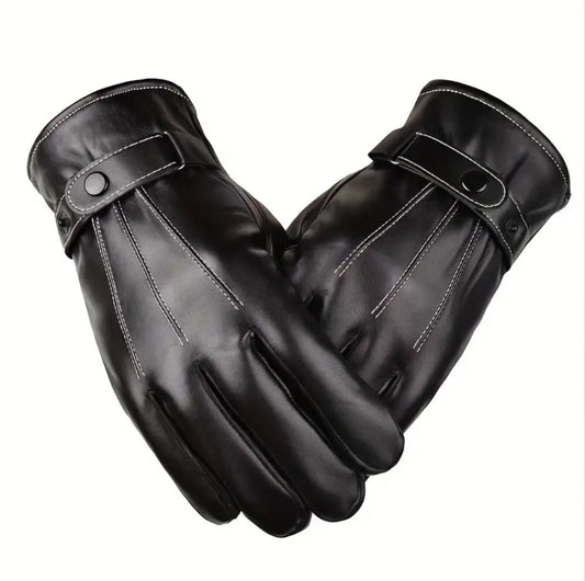 VELVET-LINED PU LEATHER GLOVES BLING8UK