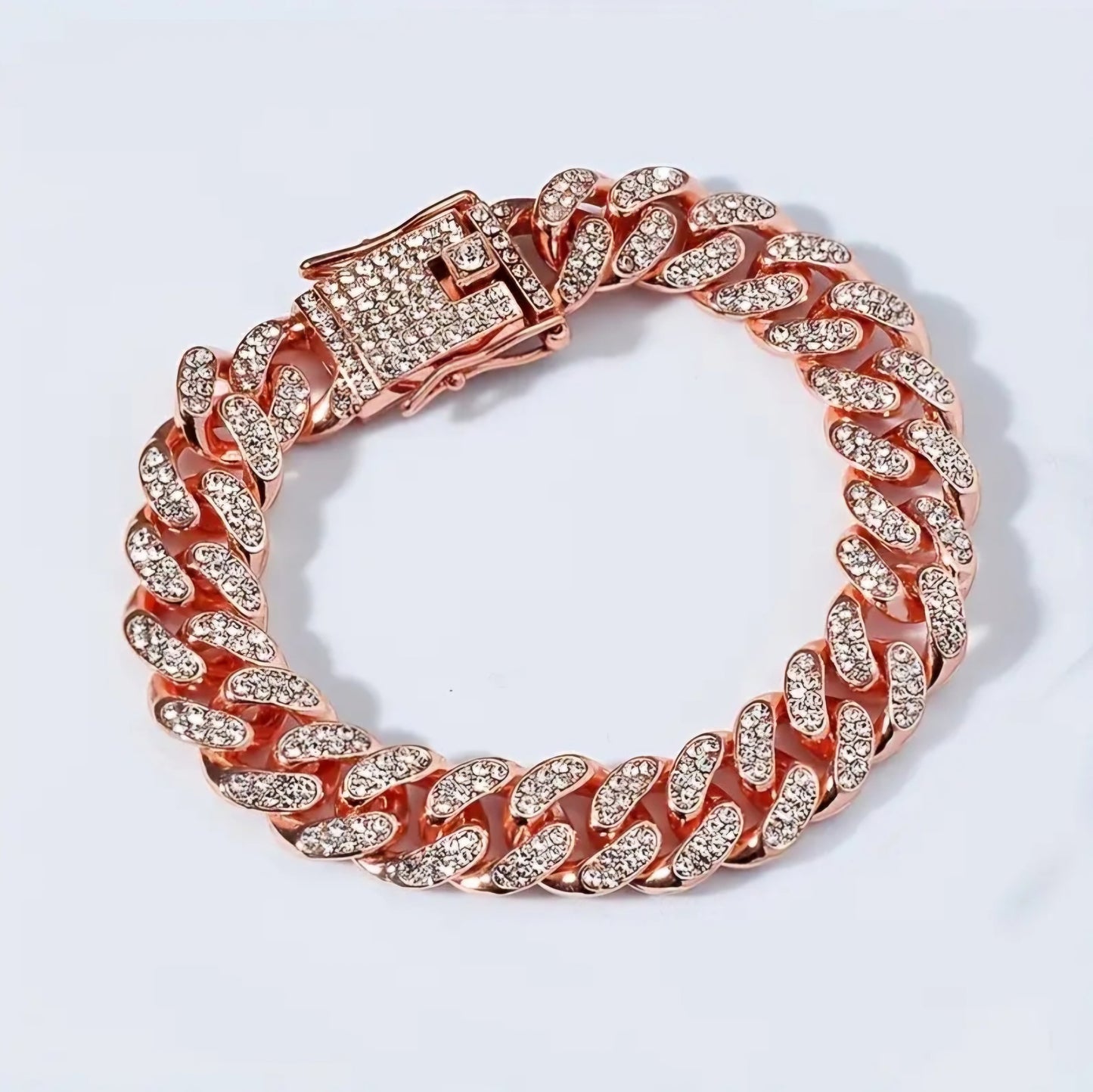 ICED OUT LOCK HEAD ROSE GOLDEN BRACLET BLING8UK
