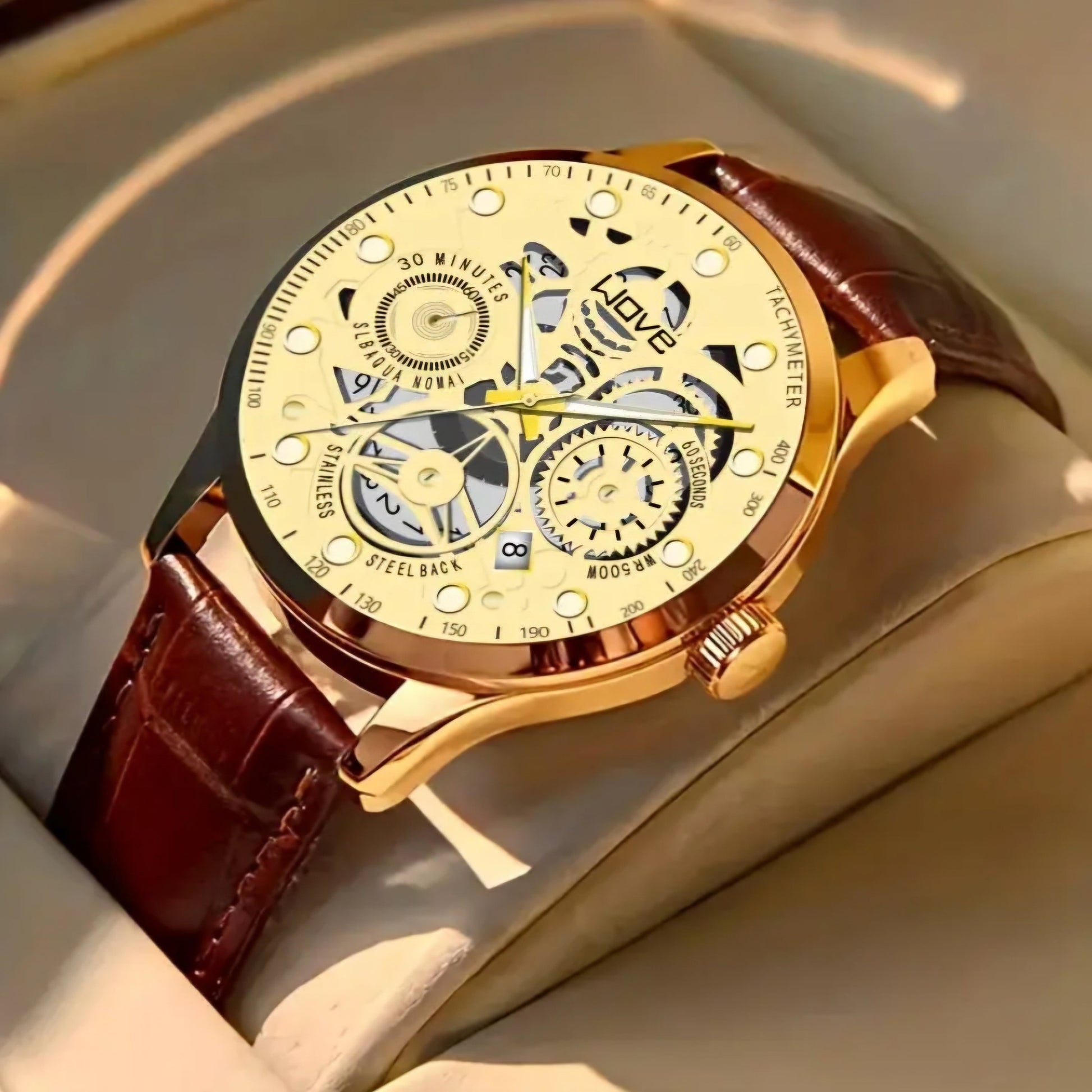 SKELTON GOLDEN TONE WAVE WATCH BLING8UK