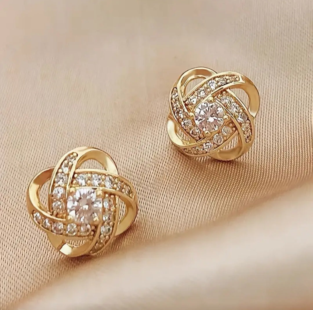 GOLD RINGSTONE STUD EARRINGS BLING8UK