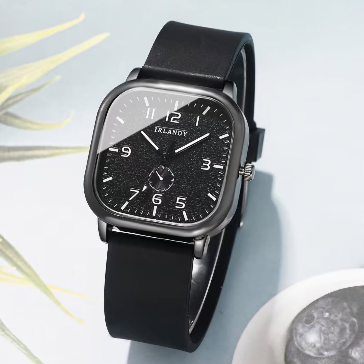 BLACK IRLANDY SQUARED QUARTZ WATCH B+F 8