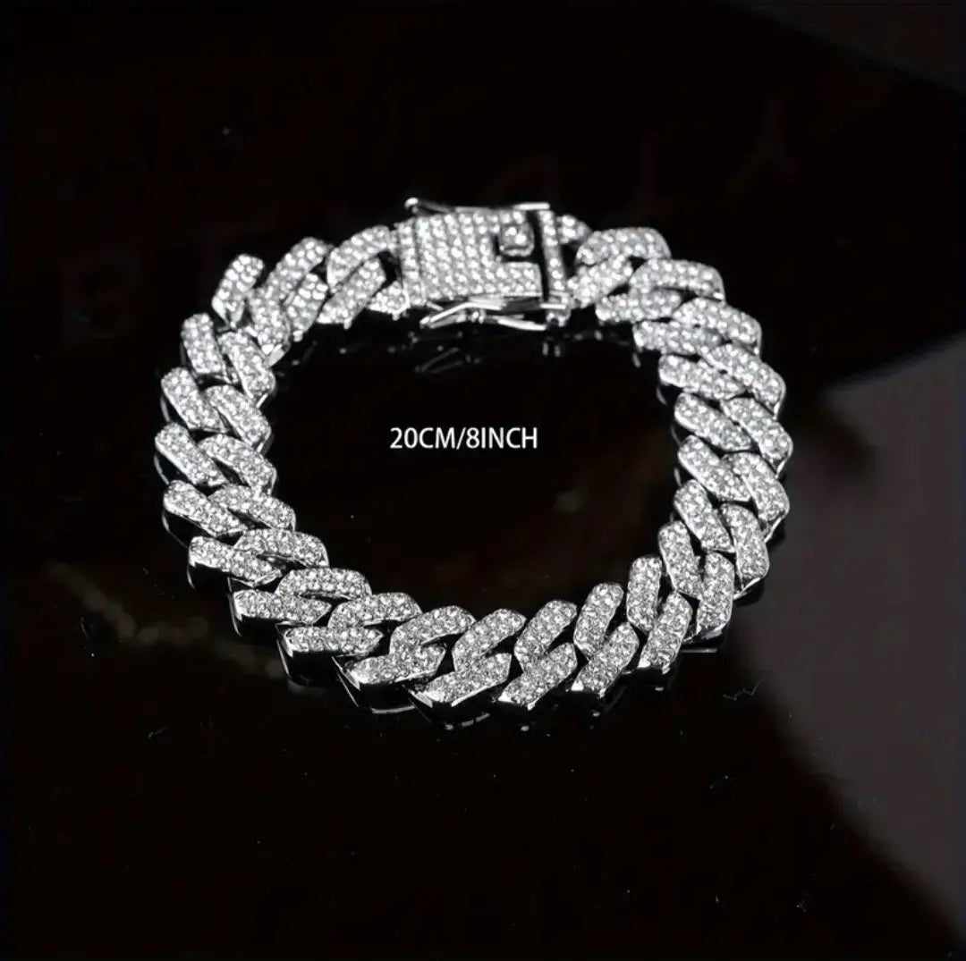 ICED OUT SILVER ROLLER STYLE BRACELET BLING8UK