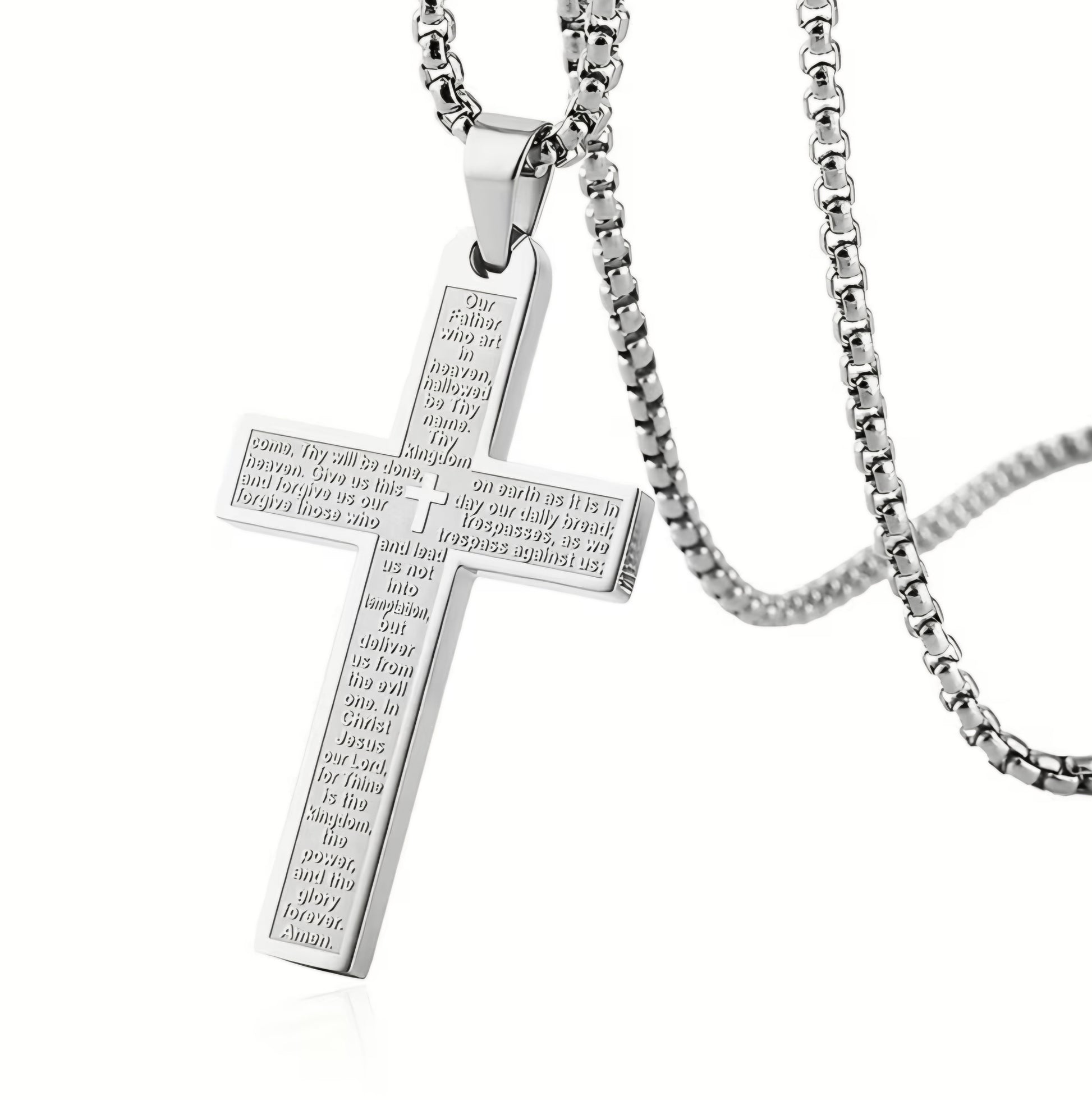 SILVER CROSS BIBLE VERSE PRAYER NECKLACE B+F 8