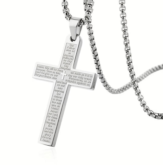 SILVER CROSS BIBLE VERSE PRAYER NECKLACE B+F 8