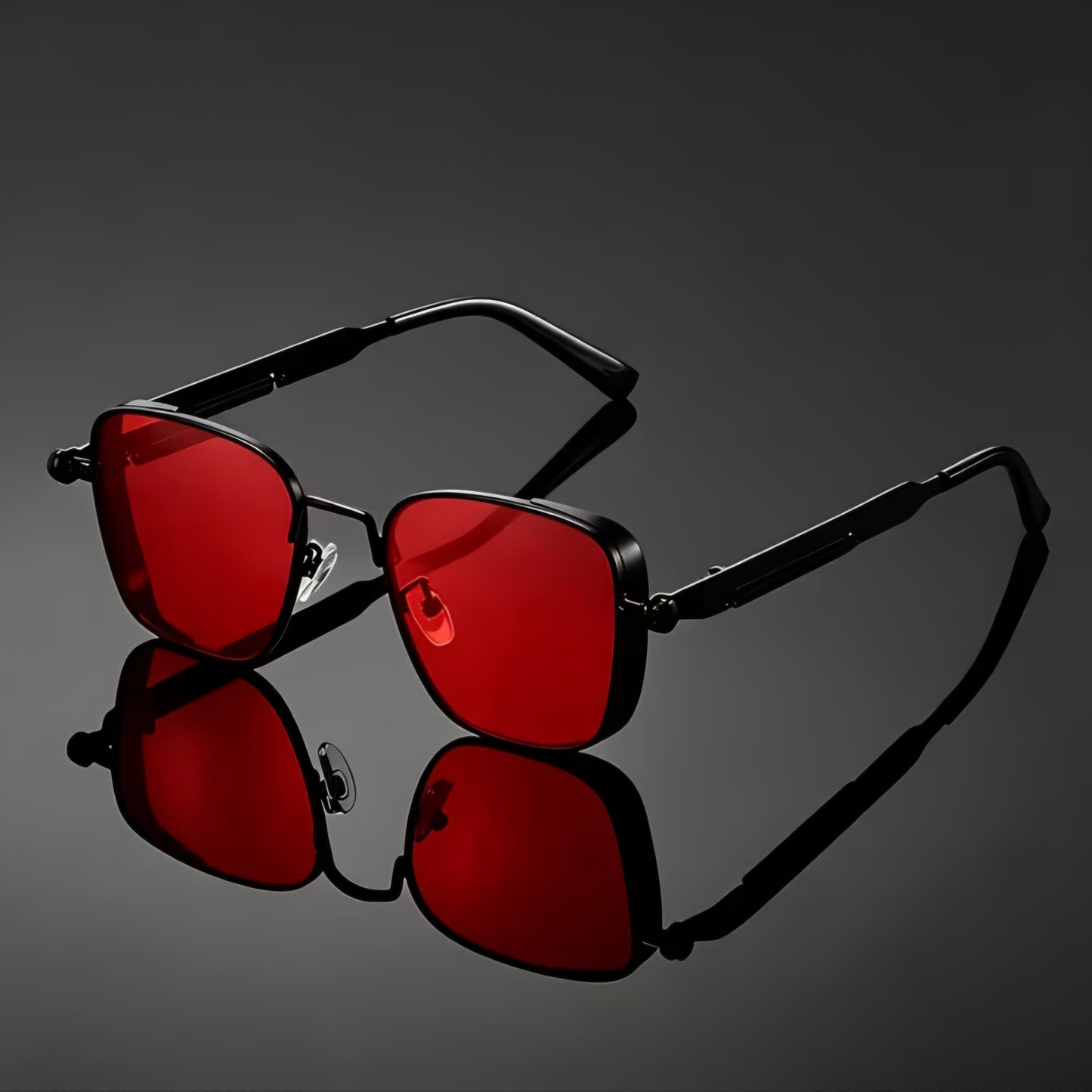 BLACK & RED LENS VINTAGE STYLE SUNGLASSES B+F 8