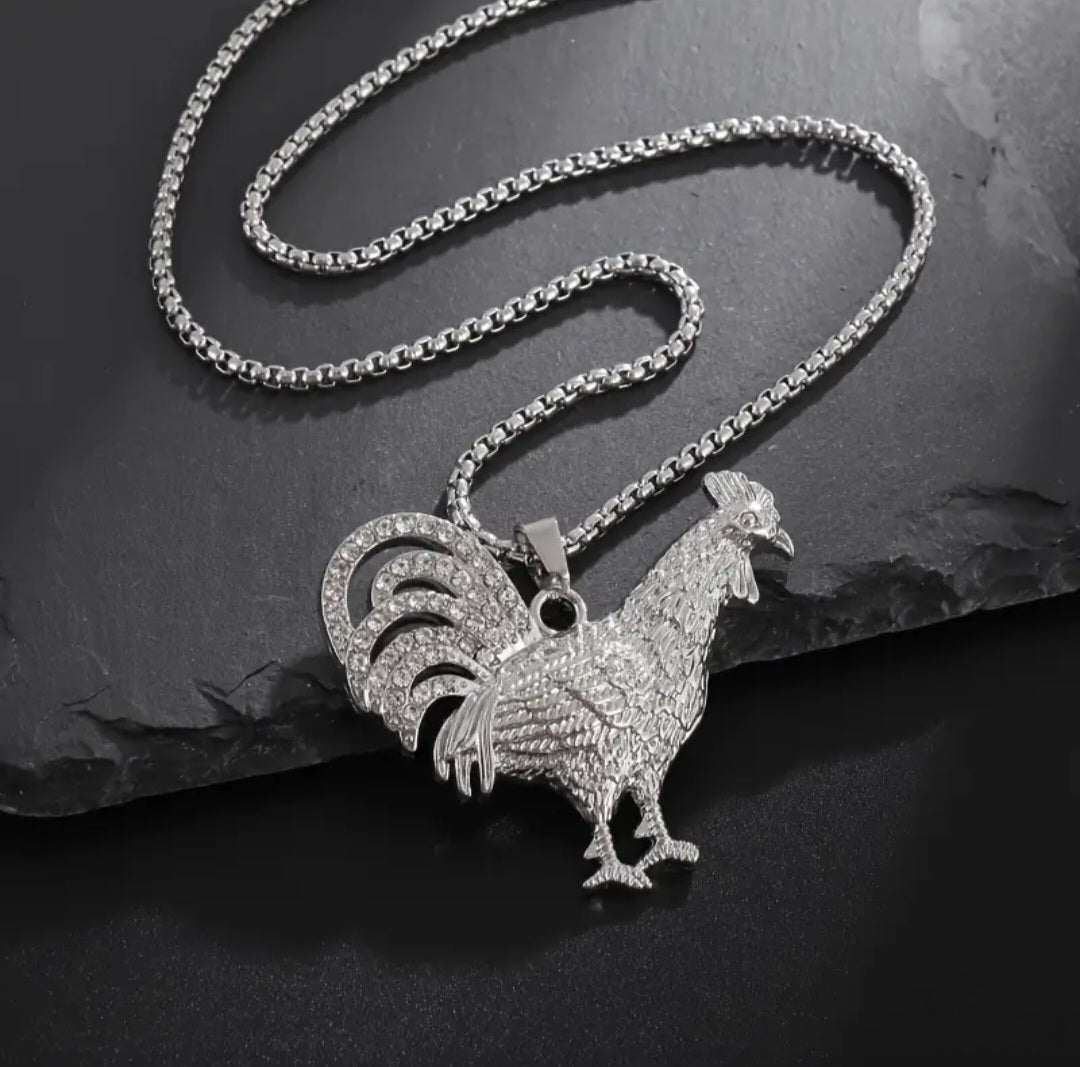 SILVER ROOSTER NECKLACE BLING8UK