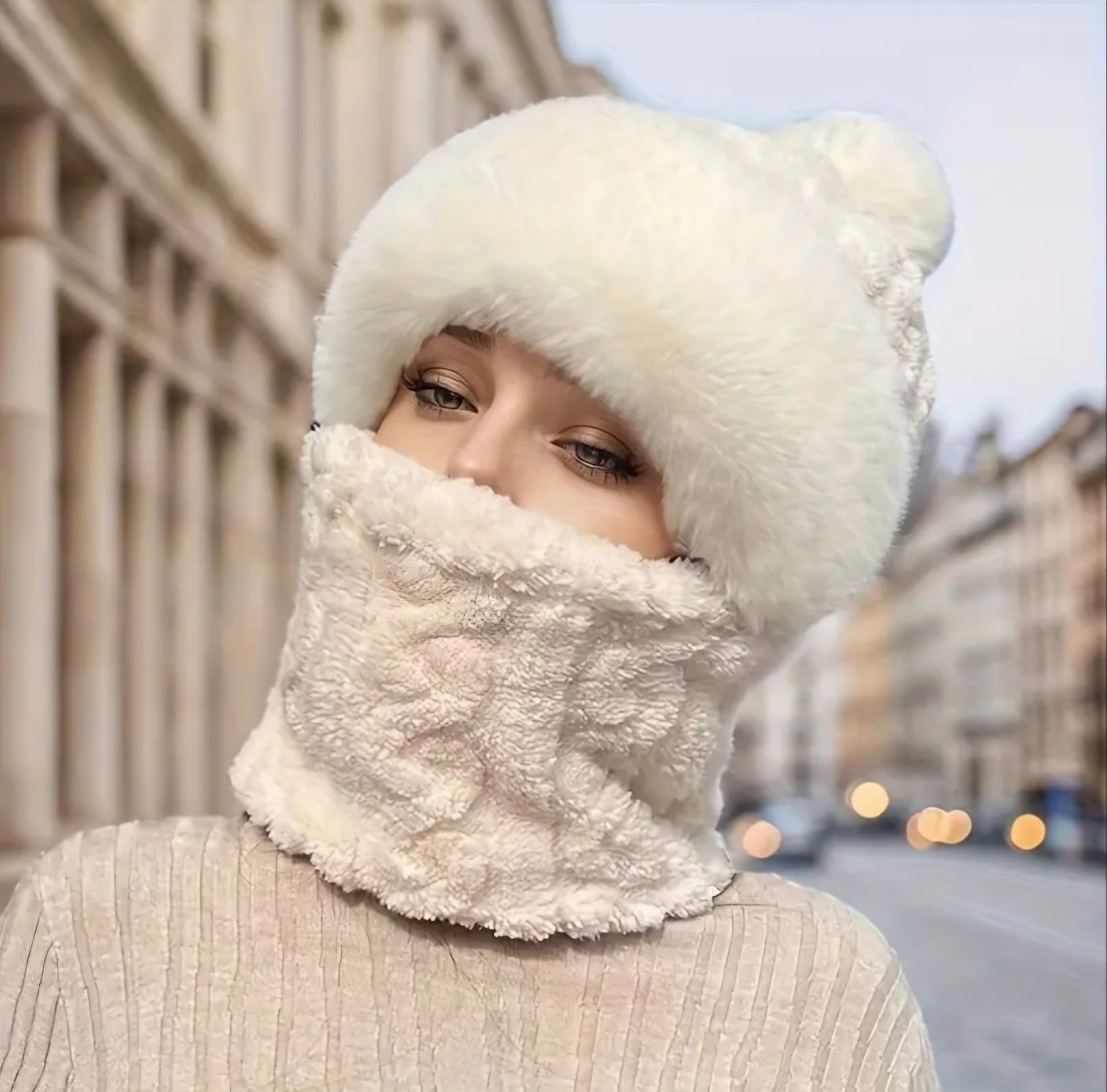 WHITE FLUFFY HOOD SNOOD BLING8UK