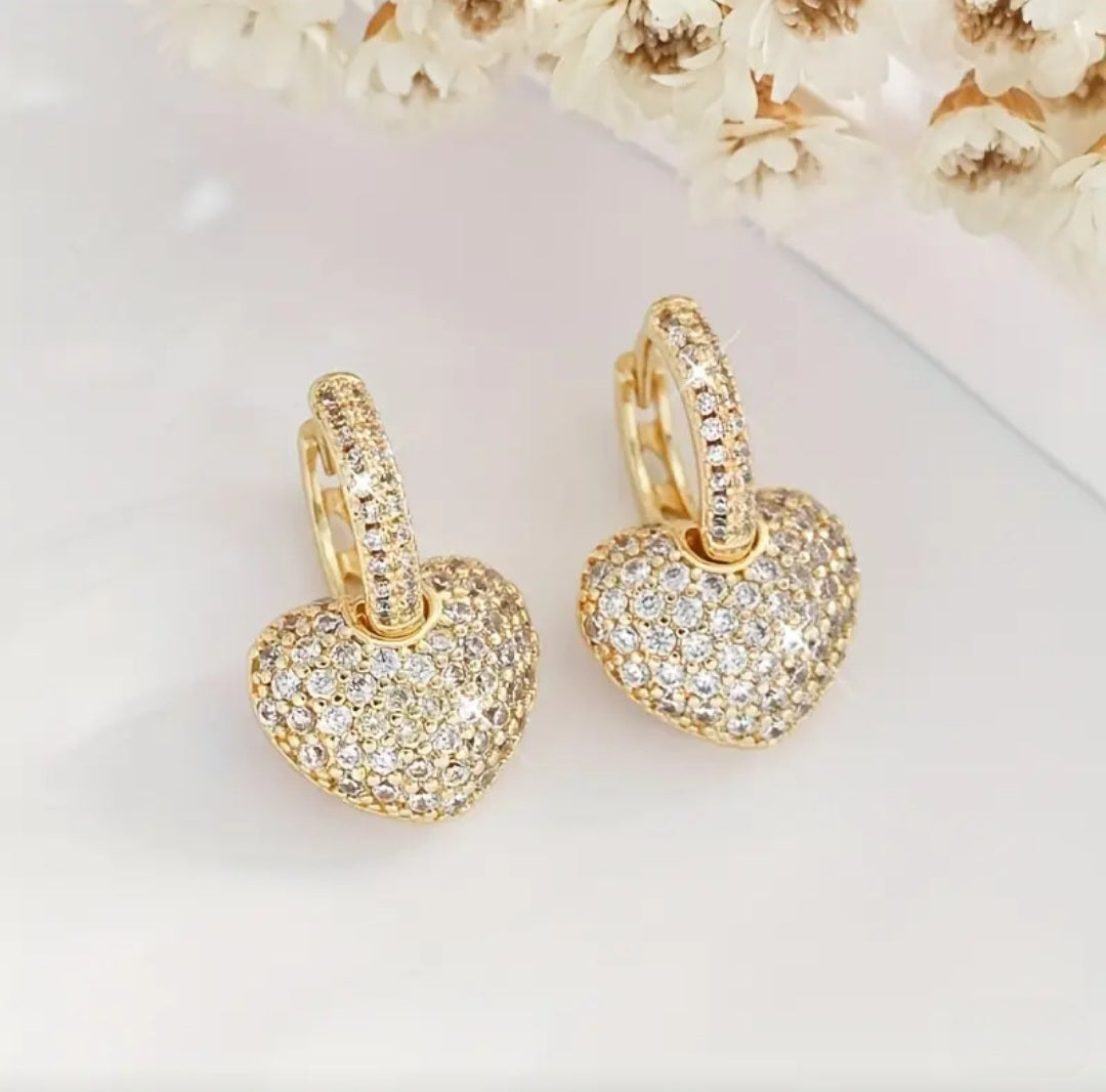 GOLDEN LOVE HEART EARRINGS BLING8UK