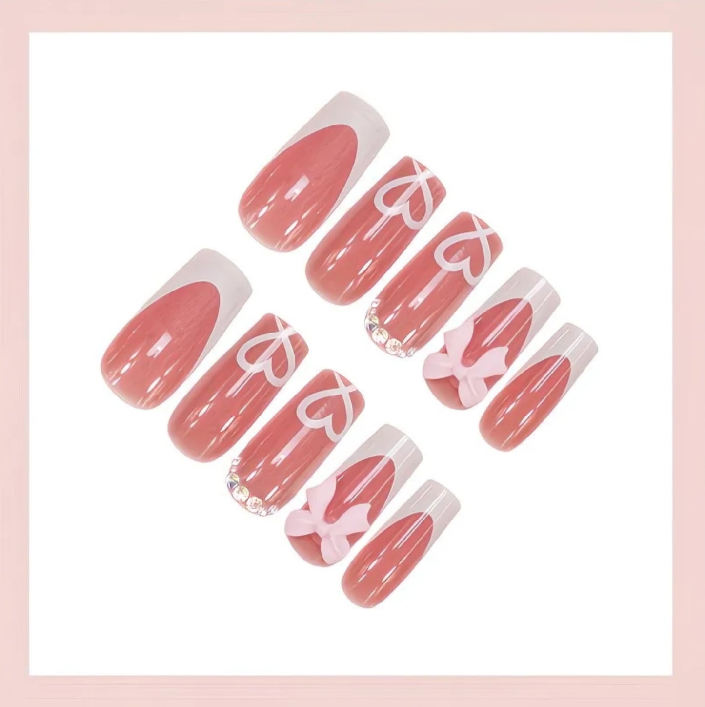 LOVE HEART PINK BOW NAILS B+F 8