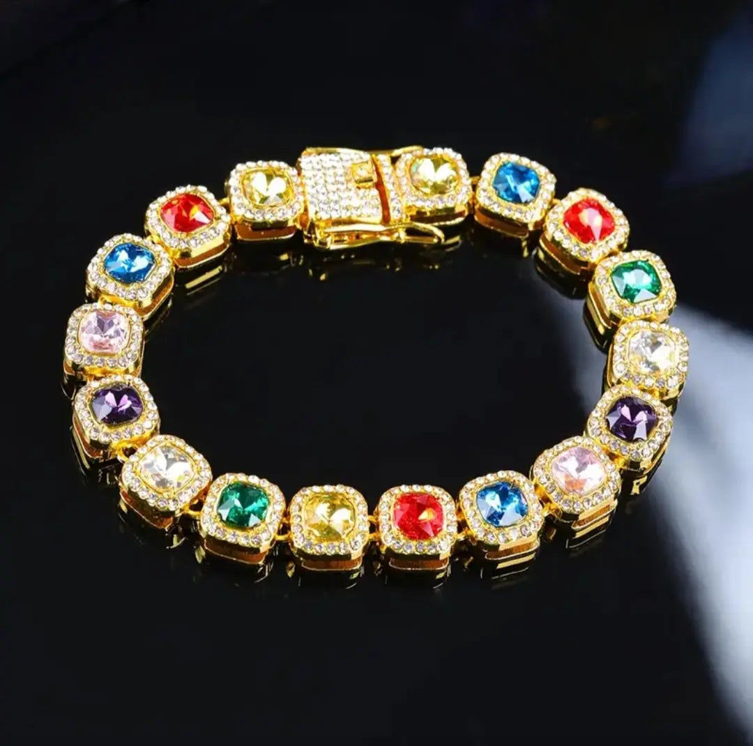 GOLD ICED OUT GEMSTONE BRACELET BLING8UK