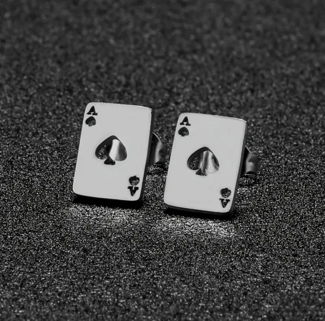 ACE SILVER STUD EARRINGS BLING8UK