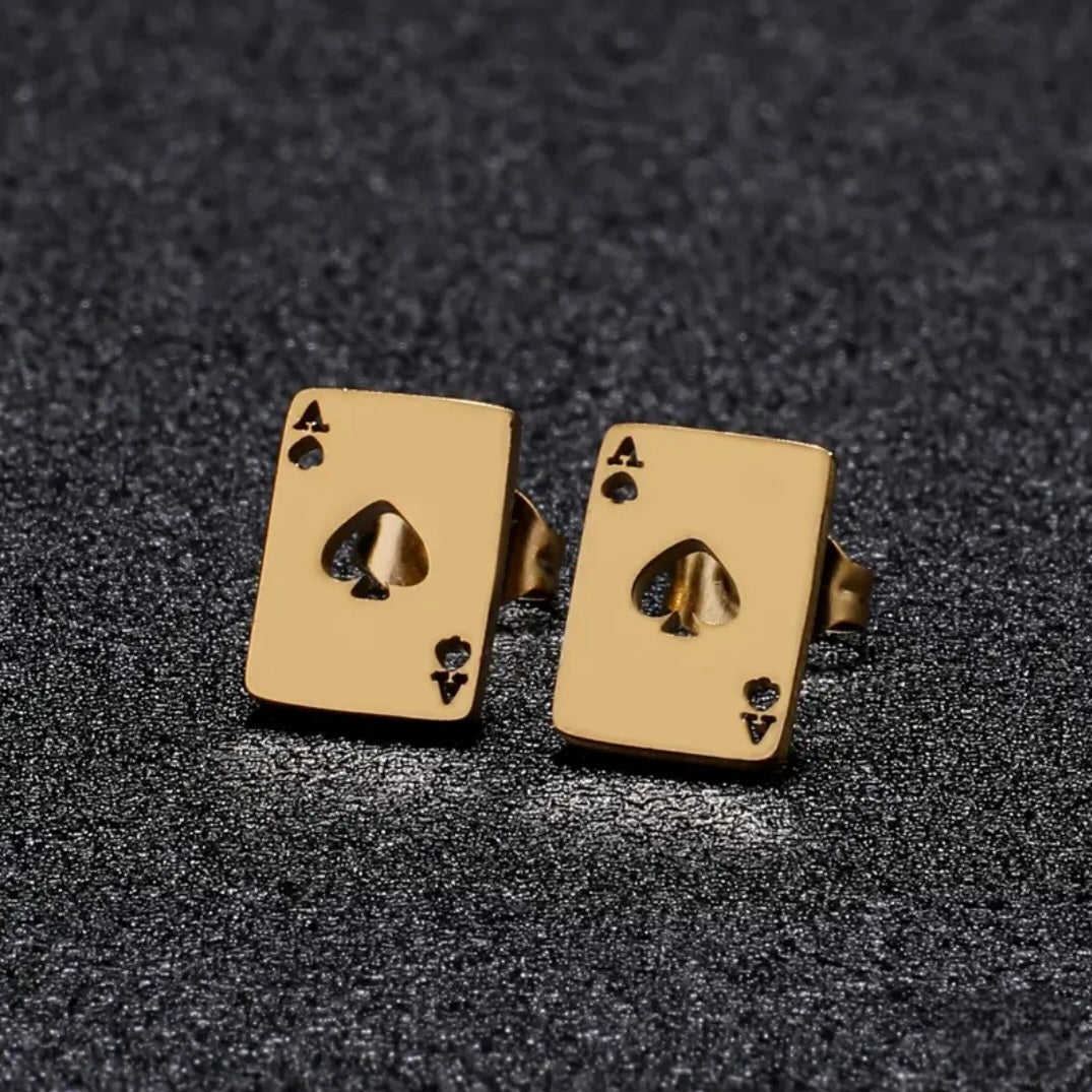 ACE GOLD STUD EARRINGS BLING8UK