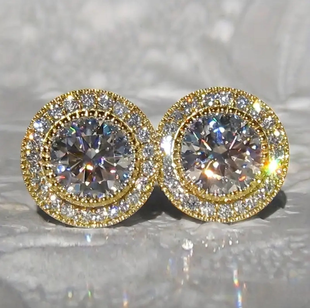 GOLDEN SPARKLING CUBIC EARRINGS BLING8UK