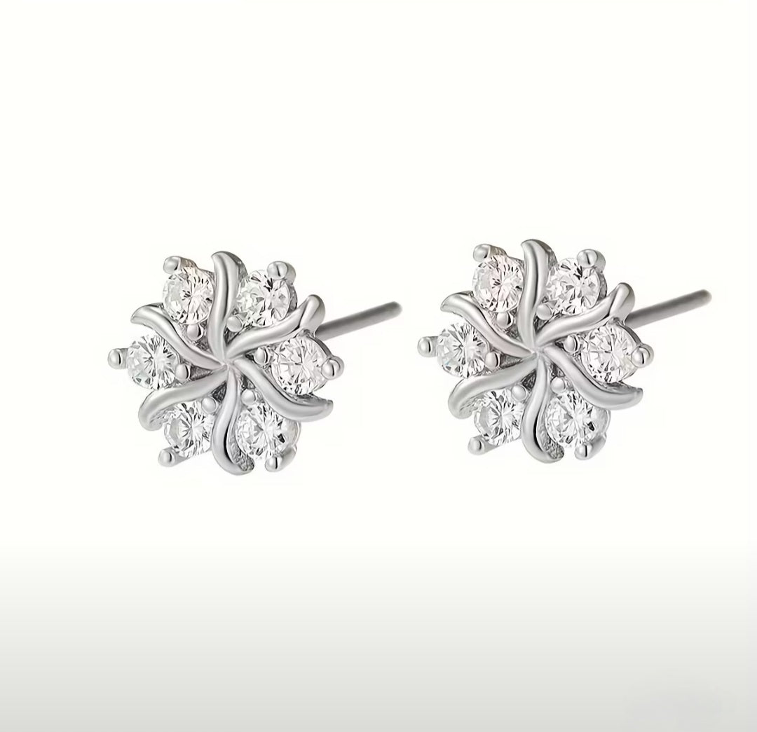SNOW FLAKE STUD EARRINGS BLING8UK