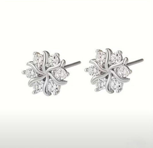 SNOW FLAKE STUD EARRINGS BLING8UK